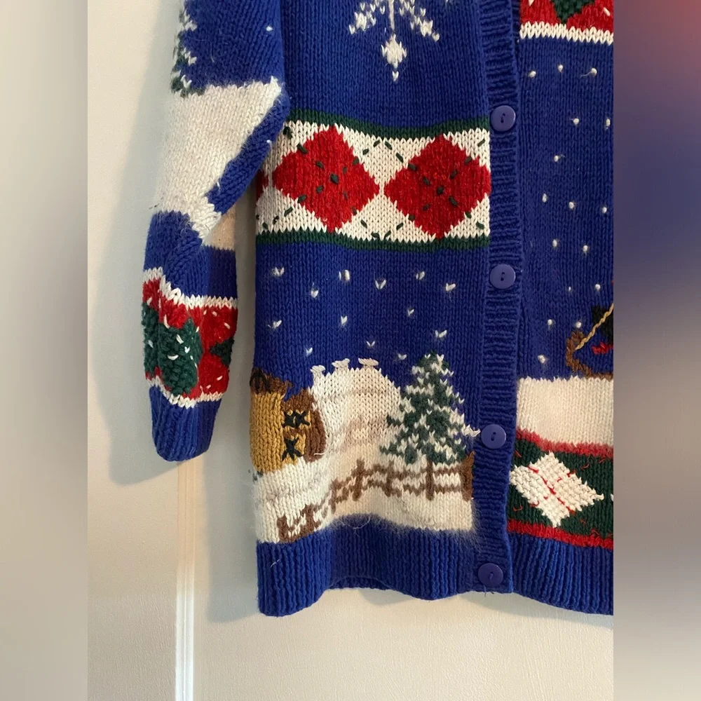 Vintage Hand Knit Croft & Barrow Sledding Snow Ugly Christmas Cardigan Size XS